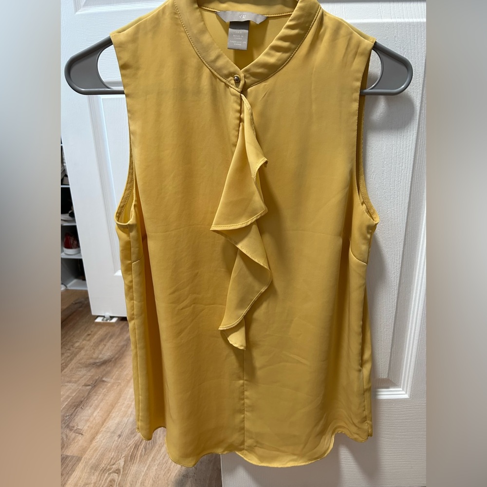 H&M Yellow Tank Top Work Sleeveless Ruffle
